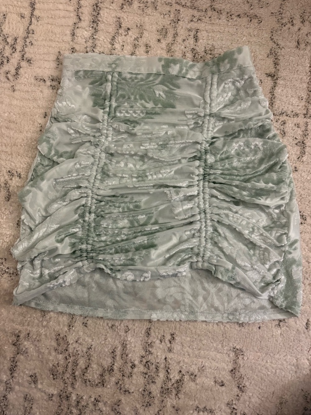Urban Outfitters Sage Green Ruched Velvet-Look Mini Skirt